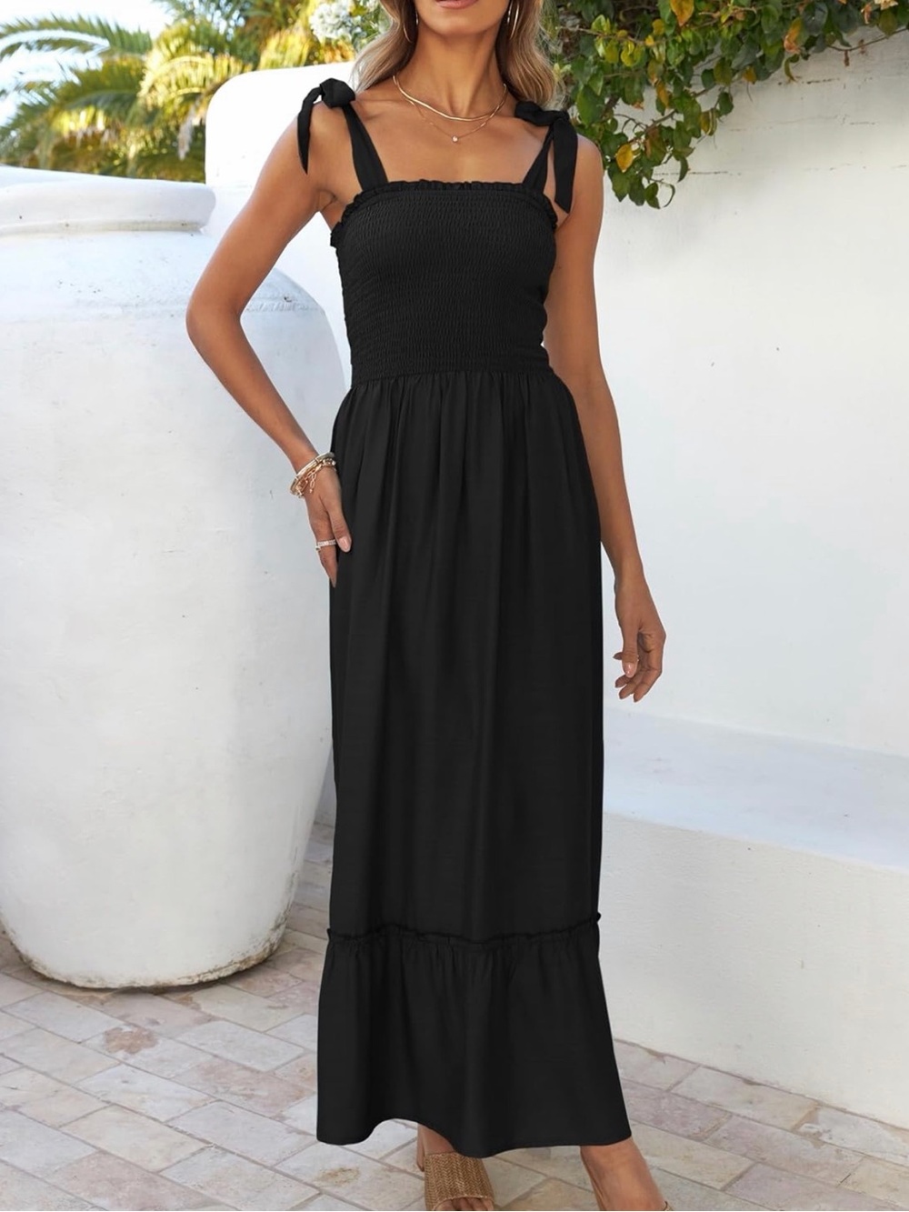 Amazon Black Midi Dress with Tie Shoulder Straps